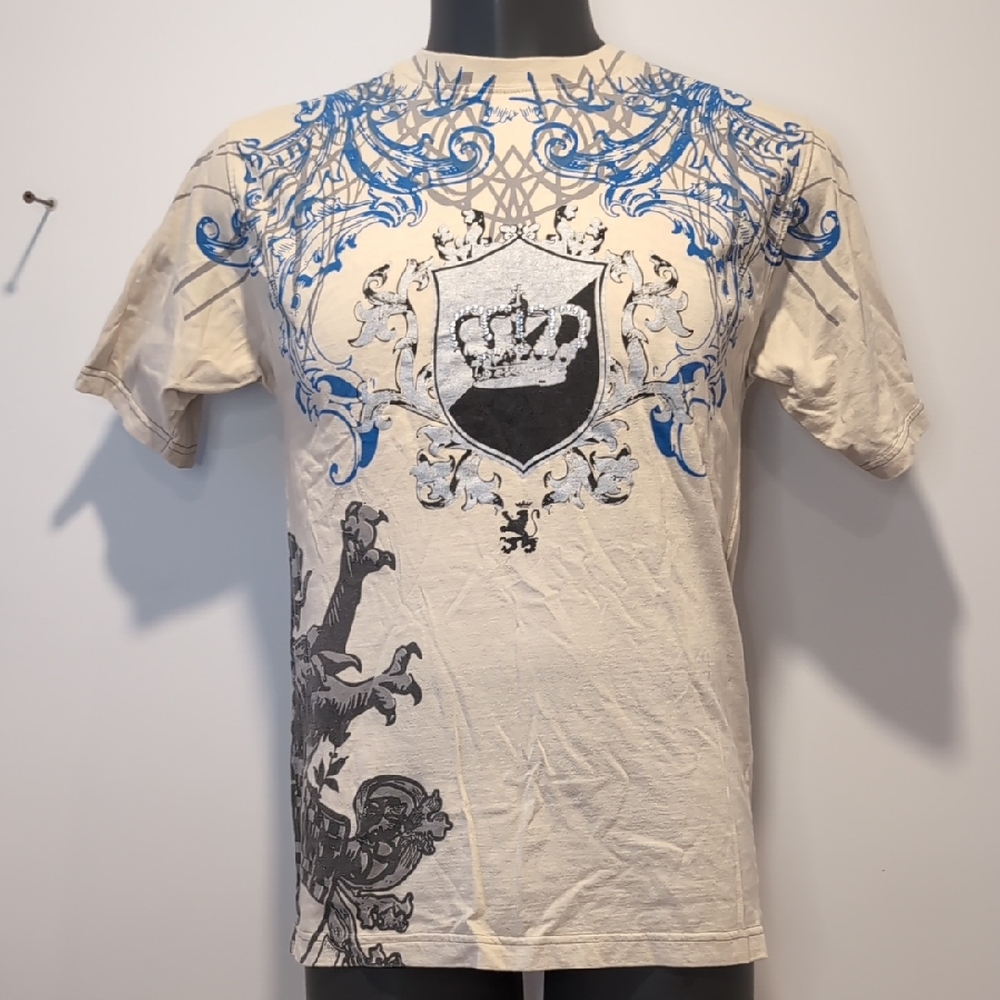 Krobar Y2K Graphic T-Shirt Crown Size Medium Shoulder Scroll Lion